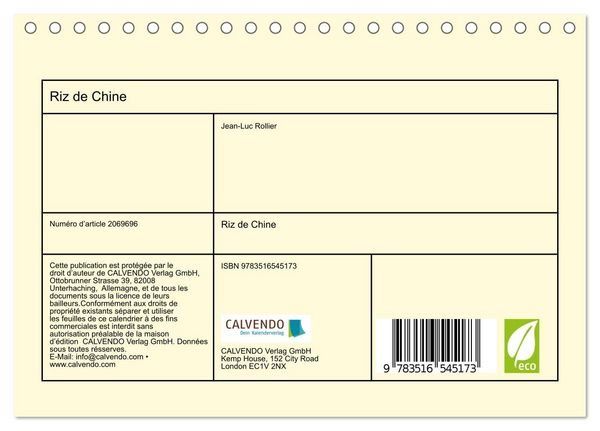 Produktbild: Riz de Chine (Calendrier de bureau 2026 DIN A5 vertical), CALVENDO calendrier mensuel