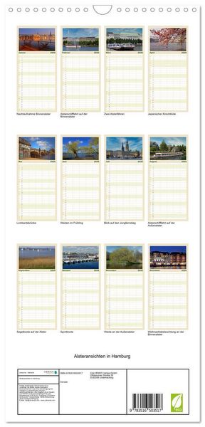 Produktbild: Familienplaner 2026 - Alsteransichten in Hamburg mit 5 Spalten (Wandkalender, 21 x 45 cm) CALVENDO