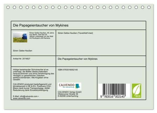 Produktbild: Die Papageientaucher von Mykines (Tischkalender 2026 DIN A5 quer), CALVENDO Monatskalender