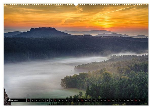Produktbild: Nebelwelten S&auml;chsische Schweiz (hochwertiger Premium Wandkalender 2026 DIN A2 quer), Kunstdruck in Hochglanz