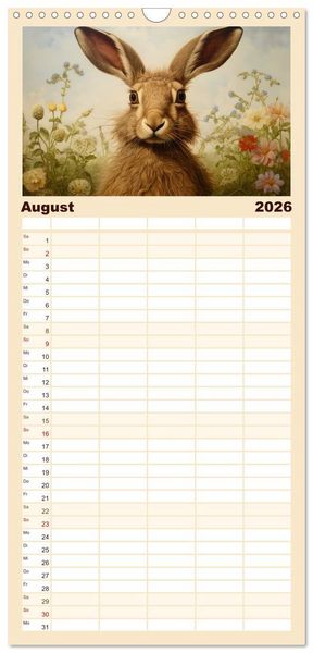 Produktbild: Familienplaner 2026 - Hasenliebe mit 5 Spalten (Wandkalender, 21 x 45 cm) CALVENDO