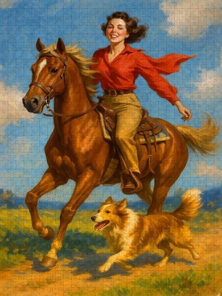 Produktbild: CALVENDO Puzzle Wild und frei - Frau der 50er Jahre auf Pferd | 2000 Teile Lege-Gr&ouml;&szlig;e 90x67cm Foto-Puzzle f&uuml;r gl&uuml;ckliche Stunden
