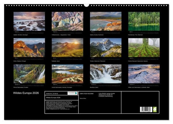 Produktbild: Wildes Europa 2026 (Wandkalender 2026 DIN A2 quer), CALVENDO Monatskalender