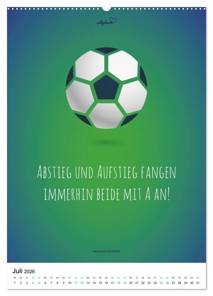 Produktbild: vollgeherzt: Der lustige Zitate-Wandkalender f&uuml;r Fu&szlig;ballfans und Sportbegeisterte! (Wandkalender 2026 DIN A2 hoch), CALVENDO Monatskalender
