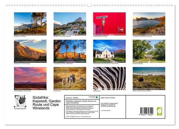 Produktbild: S&uuml;dafrika: Kapstadt, Garden Route und Cape Winelands (hochwertiger Premium Wandkalender 2026 DIN A2 quer), Kunstdruck in Hochglanz