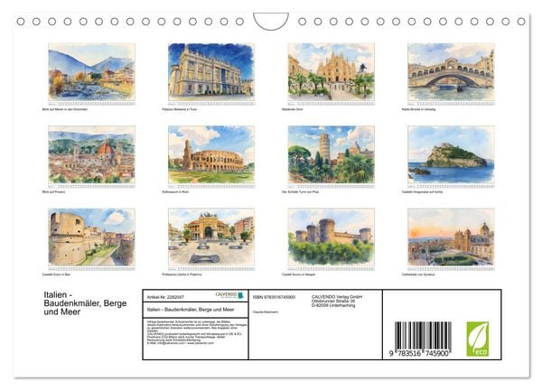 Produktbild: Italien - Baudenkm&auml;ler, Berge und Meer (Wandkalender 2026 DIN A4 quer), CALVENDO Monatskalender