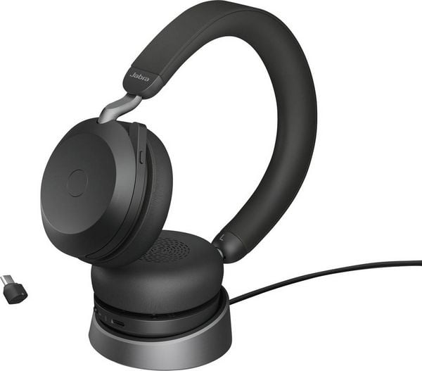 Jabra Evolve2 75 On Ear Headset kabelgebunden Schwarz Batterieladeanzeige, Mikrofon-Stummschaltung Telefon -