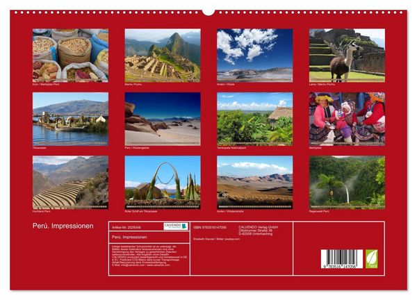 Produktbild: Per&uacute;. Impressionen (hochwertiger Premium Wandkalender 2026 DIN A2 quer), Kunstdruck in Hochglanz