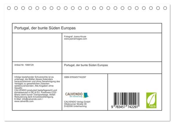 Produktbild: Portugal, der bunte S&uuml;den Europas (Tischkalender 2026 DIN A5 quer), CALVENDO Monatskalender