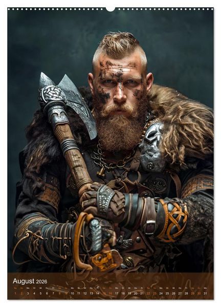 Produktbild: Wikinger - Fantasie Nordm&auml;nner mit Tattoo, Axt und Schwert (Wandkalender 2026 DIN A2 hoch), CALVENDO Monatskalender