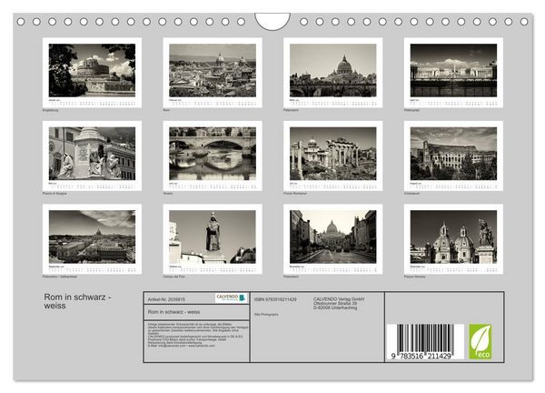 Produktbild: Rom in schwarz - weiss (Wandkalender 2026 DIN A4 quer), CALVENDO Monatskalender