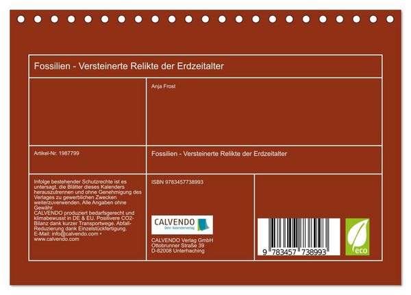 Produktbild: Fossilien - Versteinerte Relikte der Erdzeitalter (Tischkalender 2026 DIN A5 quer), CALVENDO Monatskalender