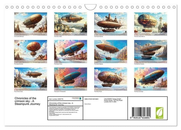 Produktbild: Chronicles of the crimson sky - A Steampunk Journey (Wall Calendar 2027 DIN A4 landscape), CALVENDO 12 Month Wall Calendar