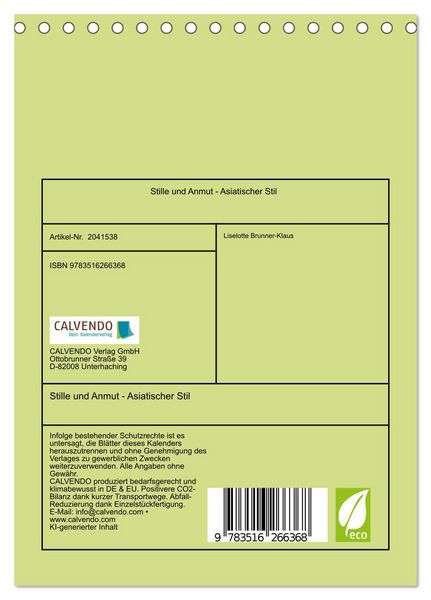 Produktbild: Stille und Anmut - Asiatischer Stil (Tischkalender 2026 DIN A5 hoch), CALVENDO Monatskalender