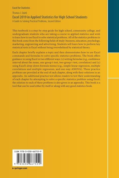 Produktbild: Excel 2019 in Applied Statistics for High School Students