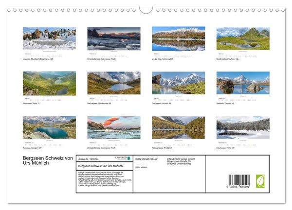 Produktbild: Bergseen Schweiz von Urs M&uuml;hlich (Wandkalender 2026 DIN A3 quer), CALVENDO Monatskalender