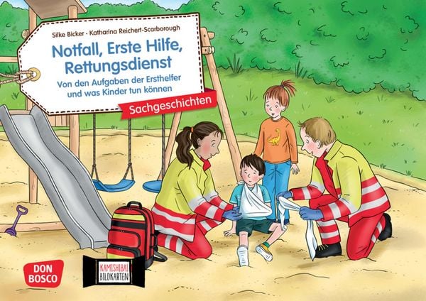 Produktbild: Notfall, Erste Hilfe, Rettungsdienst. Von den Aufgaben der Ersthelfer und was Kinder tun können. Kamishibai Bildkartenset