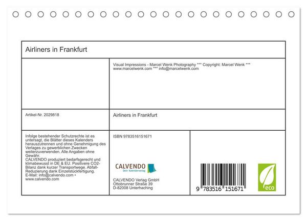 Produktbild: Airliners in Frankfurt (Tischkalender 2026 DIN A5 quer), CALVENDO Monatskalender