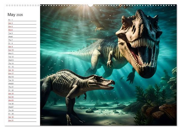 Produktbild: AI Dino Delights Mesmerizing Views of Prehistoric Life (High Quality Premium Wall Calendar 2026 DIN A2 landscape),CALVENDO 12 Month Wall Calendar