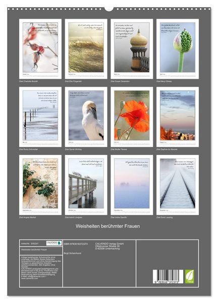 Produktbild: Weisheiten ber&uuml;hmter Frauen (hochwertiger Premium Wandkalender 2026 DIN A2 hoch), Kunstdruck in Hochglanz