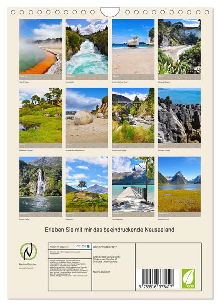 Produktbild: Erleben Sie mit mir das beeindruckende Neuseeland (Wandkalender 2026 DIN A4 hoch), CALVENDO Monatskalender