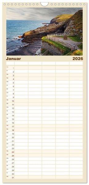Produktbild: Familienplaner 2026 - Cornwall - Einzigartig mit 5 Spalten (Wandkalender, 21 x 45 cm) CALVENDO