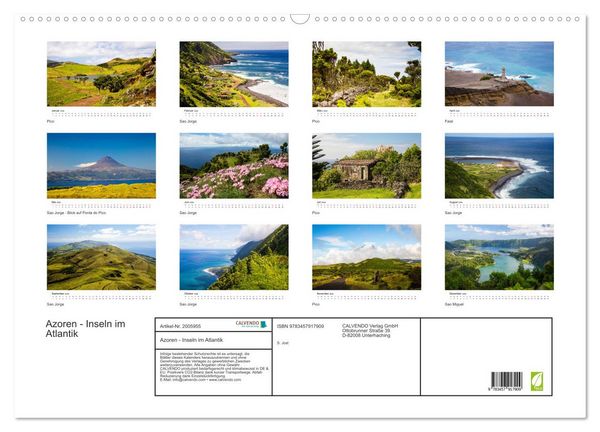 Produktbild: Azoren - Inseln im Atlantik (Wandkalender 2026 DIN A2 quer), CALVENDO Monatskalender