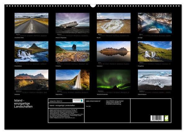 Produktbild: Island - einzigartige Landschaften (Wandkalender 2026 DIN A2 quer), CALVENDO Monatskalender