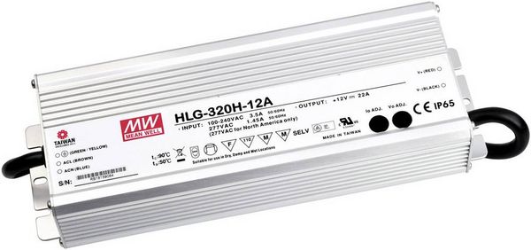 Produktbild: MEAN WELL HLG-320H-12B LED-Treiber, LED-Trafo Konstantspannung, Konstantstrom 264 W 22 A 6 - 12 V/DC dimmbar, PFC-Schaltkreis, &Uuml;berlastschutz 1 St.