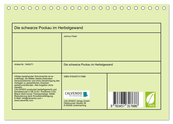 Produktbild: Die schwarze Pockau im Herbstgewand (Tischkalender 2026 DIN A5 quer), CALVENDO Monatskalender