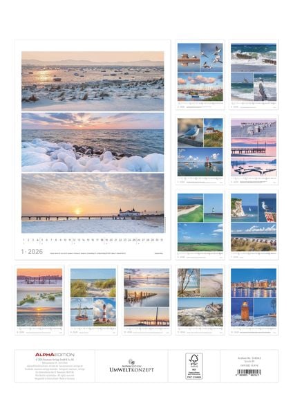 Produktbild: Strandgeflüster - Momente am Meer 2026 - Bildkalender A3 (29,7x42 cm) - mit Feiertagen - Triplets - drei Bilder pro Monat - Naturkalender - Wandplaner