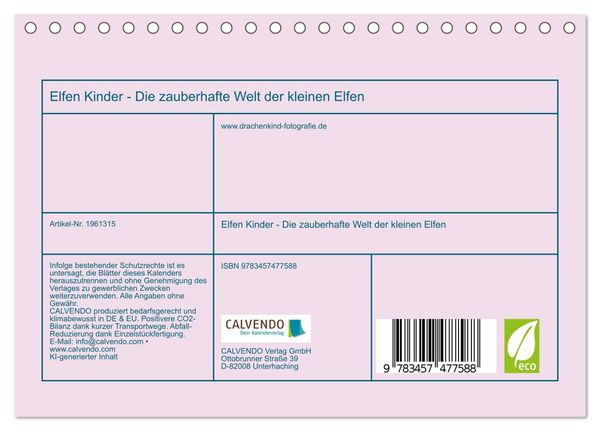Produktbild: Elfen Kinder - Die zauberhafte Welt der kleinen Elfen (Tischkalender 2026 DIN A5 quer), CALVENDO Monatskalender