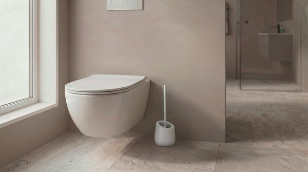 Produktbild: WC-Garnitur Mod. Badi Wei&szlig; Keramik, mit Silikon-B&uuml;rstenkopf