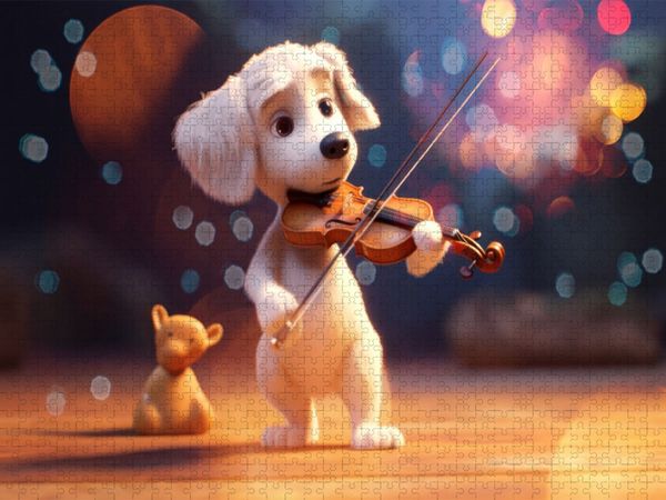 Produktbild: CALVENDO Puzzle Hund Milow mit der Geige | 1000 Teile Lege-Gr&ouml;&szlig;e 64x48cm Foto-Puzzle f&uuml;r gl&uuml;ckliche Stunden