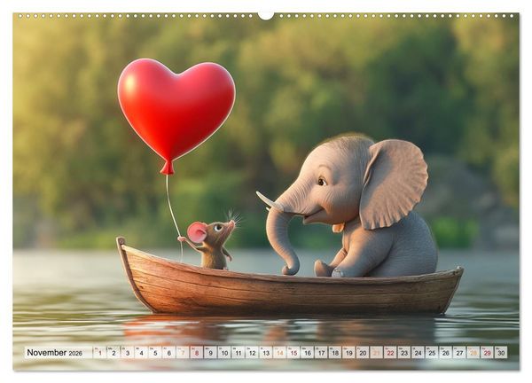 Produktbild: Der rote Luftballon - Elefant und Maus zeigen Dir das Jahr (hochwertiger Premium Wandkalender 2026 DIN A2 quer), Kunstdruck in Hochglanz
