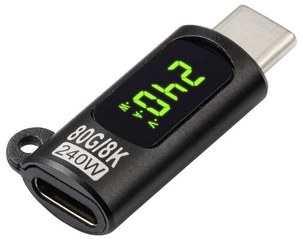 Produktbild: Renkforce USB-C&reg; Adapter [1x USB-C&reg; Stecker - 1x USB-C&reg; Buchse (Power Delivery)] LED-Display Laden (Spannung/Strom/Leistung), 8K UHD