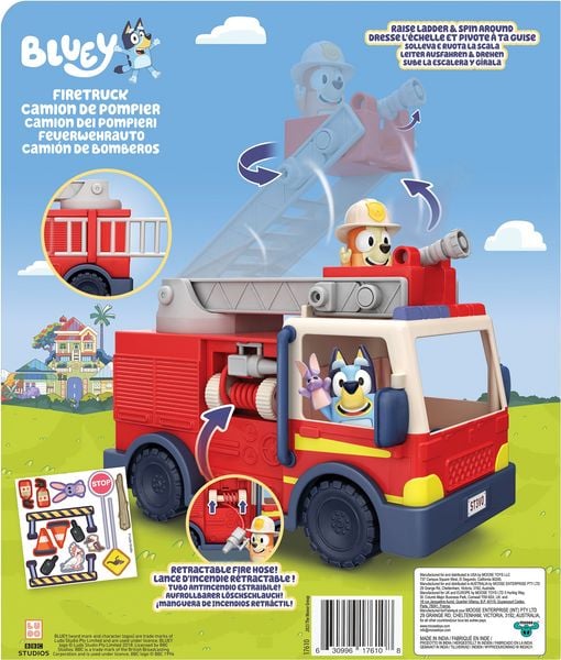 Produktbild: Moose Toys 300292 - BLUEY Feuerwehr mit Bingo & Bluey Figuren, ausrollbarer Schlauch & abnehmbare Leiter