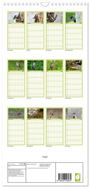 Produktbild: Familienplaner 2026 - V&ouml;gel mit 5 Spalten (Wandkalender, 21 x 45 cm) CALVENDO