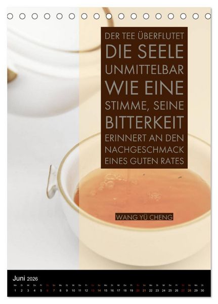 Produktbild: TEE Weisheiten und Zitate (Tischkalender 2026 DIN A5 hoch), CALVENDO Monatskalender