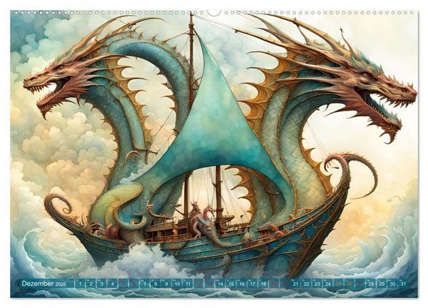 Produktbild: Fantasie-Drachensegelschiffe (Wandkalender 2026 DIN A2 quer), CALVENDO Monatskalender