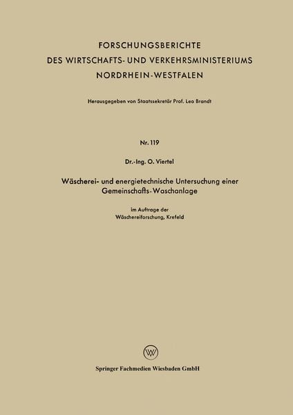Produktbild: W&auml;scherei- und energietechnische Untersuchung einer Gemeinschafts-Waschanlage