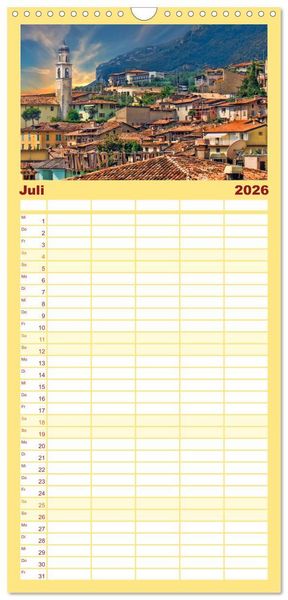 Produktbild: Familienplaner 2026 - Malcesine und Sirmione, Sch&ouml;nheiten am Gardasee mit 5 Spalten (Wandkalender, 21 x 45 cm) CALVENDO