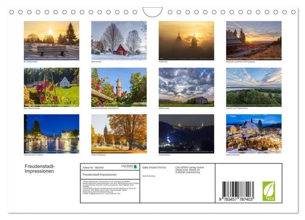 Produktbild: Freudenstadt-Impressionen (Wandkalender 2026 DIN A4 quer), CALVENDO Monatskalender