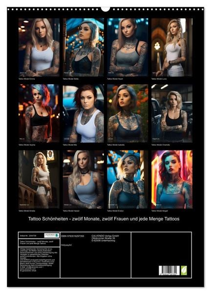 Produktbild: Tattoo Sch&ouml;nheiten - zw&ouml;lf Monate, zw&ouml;lf Frauen und jede Menge Tattoos (Wandkalender 2026 DIN A2 hoch), CALVENDO Monatskalender