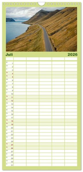 Produktbild: Familienplaner 2026 - F&auml;r&ouml;er &ndash; Faszinierende Inseln im Norden Europas mit 5 Spalten (Wandkalender, 21 x 45 cm) CALVENDO