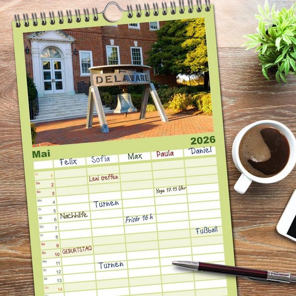 Produktbild: Familienplaner 2026 - Delaware. Kleine Perle an der Ostk&uuml;ste der USA mit 5 Spalten (Wandkalender, 21 x 45 cm) CALVENDO