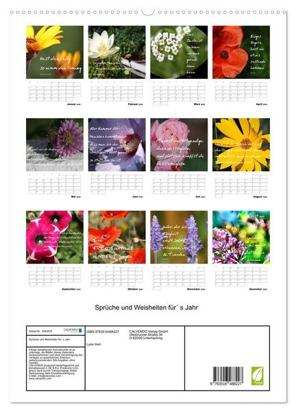 Produktbild: Spr&uuml;che und Weisheiten f&uuml;r&acute; s Jahr (hochwertiger Premium Wandkalender 2026 DIN A2 hoch), Kunstdruck in Hochglanz