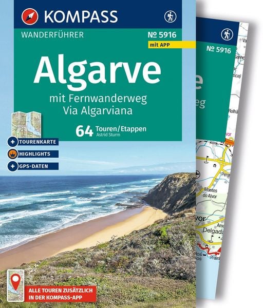 Produktbild: KOMPASS Wanderf&uuml;hrer Algarve mit Fernwanderweg Via Algarviana, 64 Touren / Etappen mit Extra-Tourenkarte
