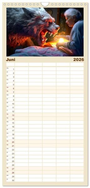 Produktbild: Familienplaner 2026 - Rotk&auml;ppchen und der Wolf mit 5 Spalten (Wandkalender, 21 x 45 cm) CALVENDO