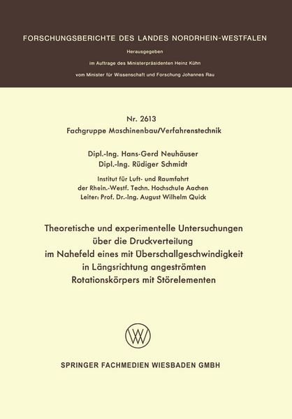 Produktbild: Theoretische und experimentelle Untersuchungen &uuml;ber die Druckverteilung im Nahefeld eines mit &Uuml;berschallgeschwindigkeit in L&auml;ngsrichtung angestr&ouml;mten Rotationsk&ouml;rpers mit St&ouml;relementen